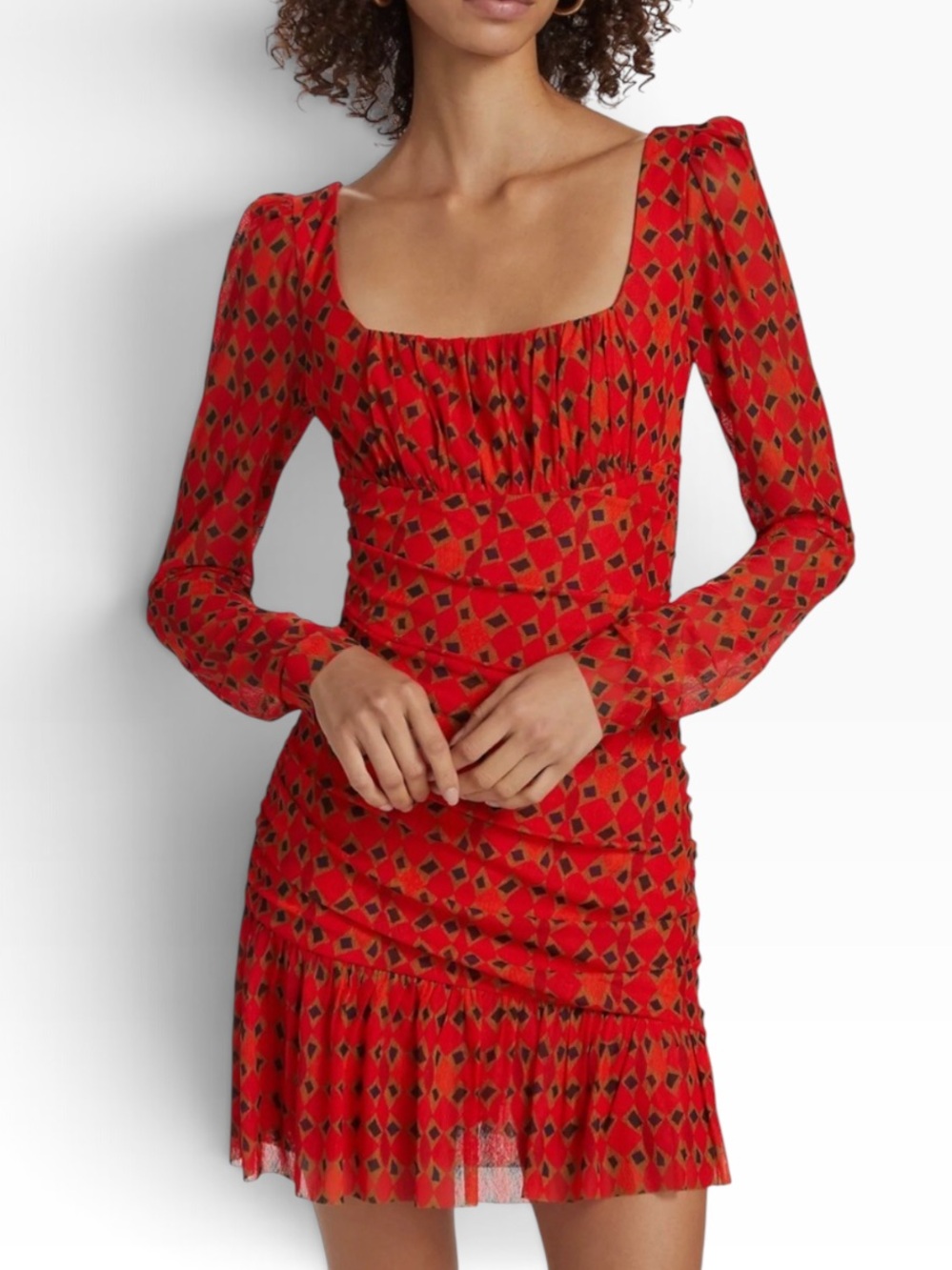 SALONI Krista Jester Scarlet Ruched Square Neck Mini Dress US 4